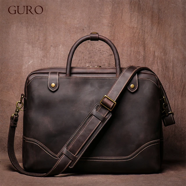 GURO Vintage torebka z prawdziwej skóry mężczyźni Top skóra bydlęca teczka wykonawcza Deluxe torba na ramię męska podróż służbowa 16 "torba na laptopa
