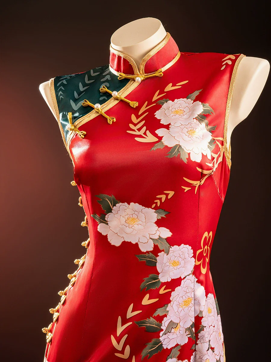 Sexy Anime CODE GEASS Lelouch of The Rebellion C.C. Cosplay Costume Chinese Style Red Cheongsam Dress Woman Christmas Suit view 2