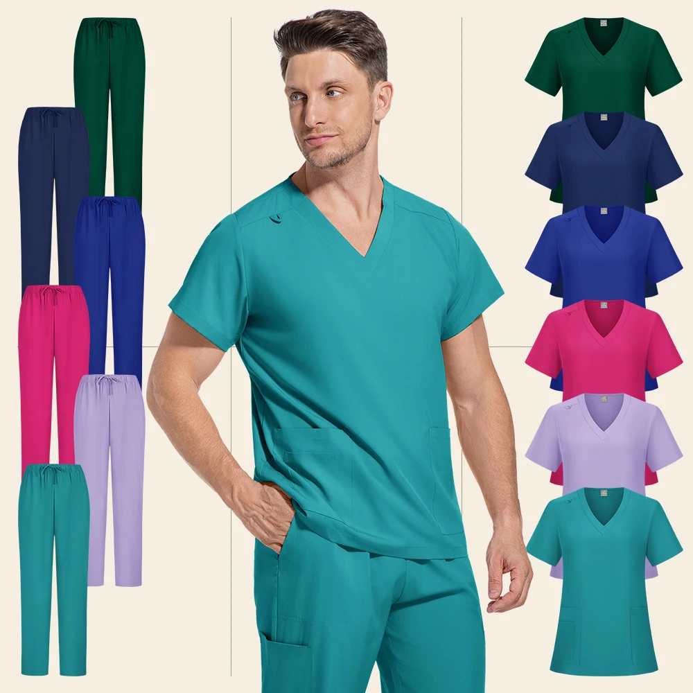 ナース V ネックスクラブ制服ユニセックススクラブジョガー看護師アクセサリー速乾性病院制服看護用品作業服男性