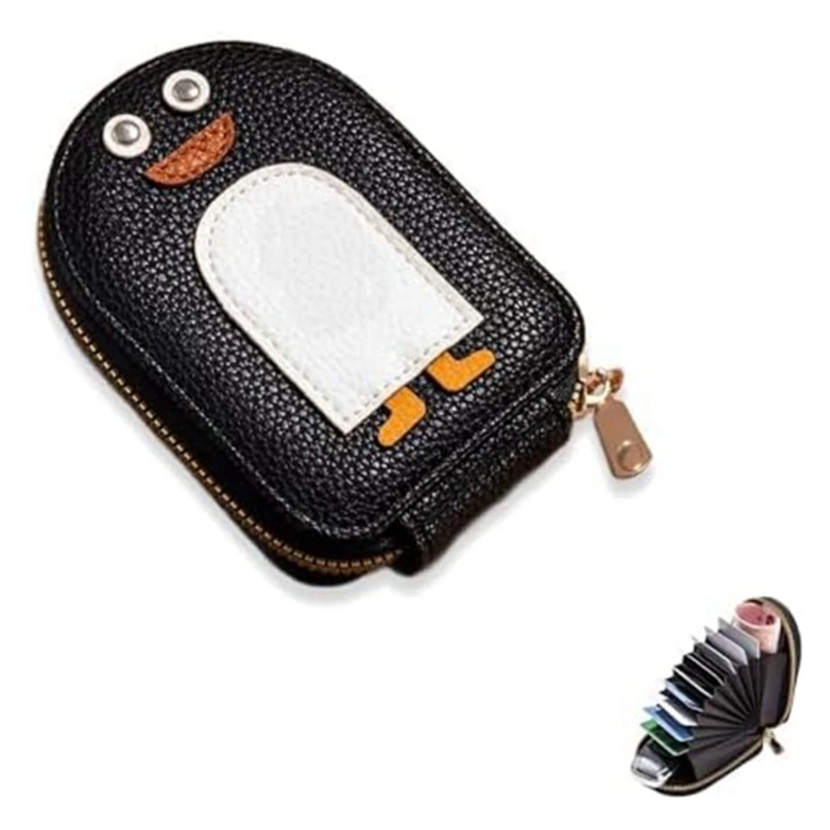 حامل بطاقات الائتمان ABQR Cute Penguins PU، محفظة Penguins اللطيفة، حامل بطاقات الائتمان النسائية مع 11 فتحة للبطاقات باللون الرمادي