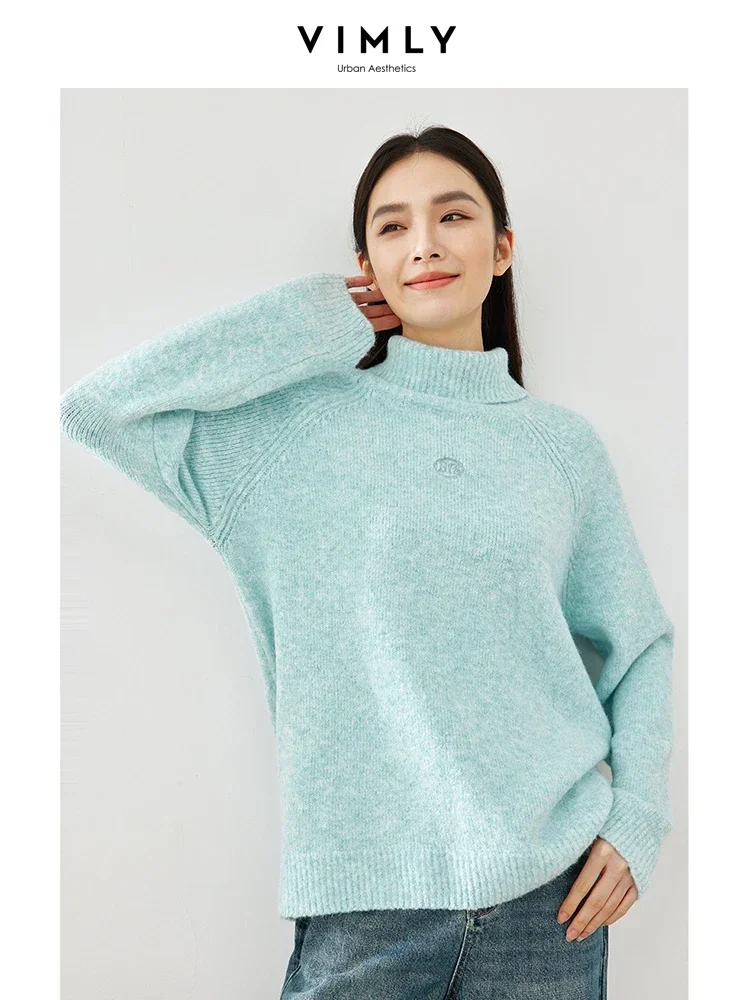 Vimly Blue Casual Straight Turtleneck Women\'s Sweater 2023 Winter New Thick Warm Knitted Pullovers Female Jumpers Knitwear 16518