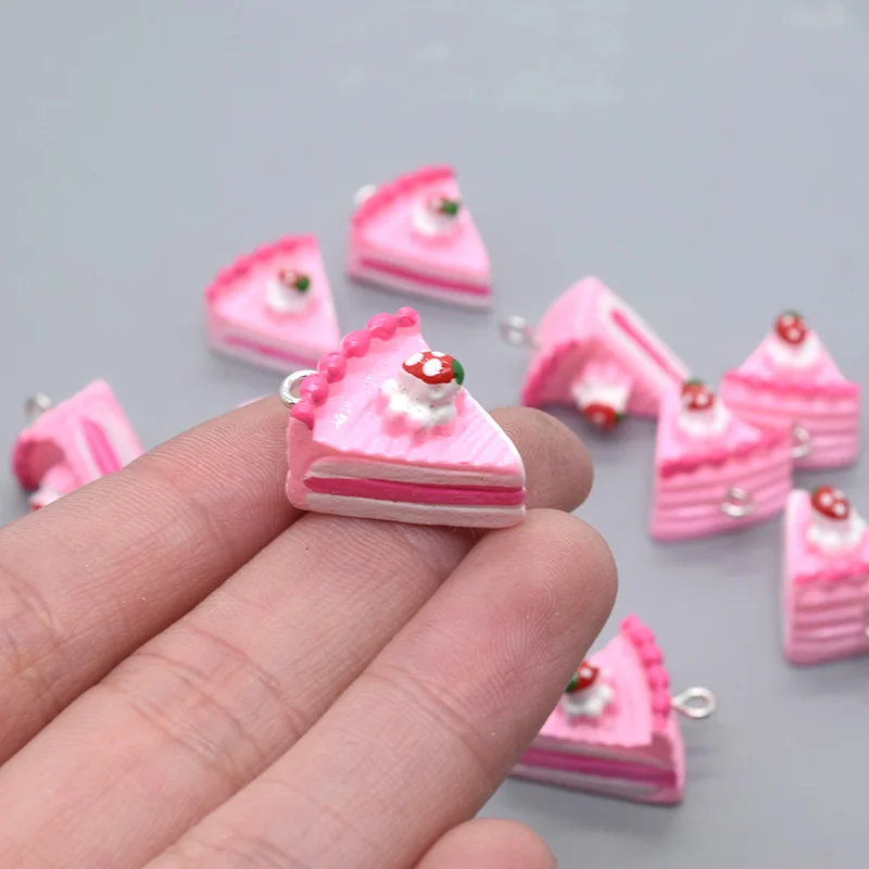 10pcs 3D Mini Strawberry Cake Resin Charms Simulated Triangle Cakes Pendant For Earring DIY Crafts Jewelry Make