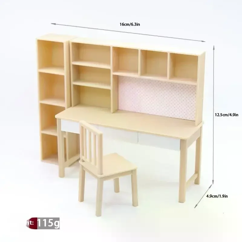 1 Set 1/12 Schaal Poppenhuis Miniatuur Combinatie Bureau Studeerkamer Boekenplank Model Voor Poppenhuis Decor Kinderen Fantasiespel Speelgoed Gift
