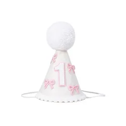 Pink Bow 1st Birthday Hat Handmade Party Decoration Cone Hat First Birthday Photography Atmosphere Prop for Girls