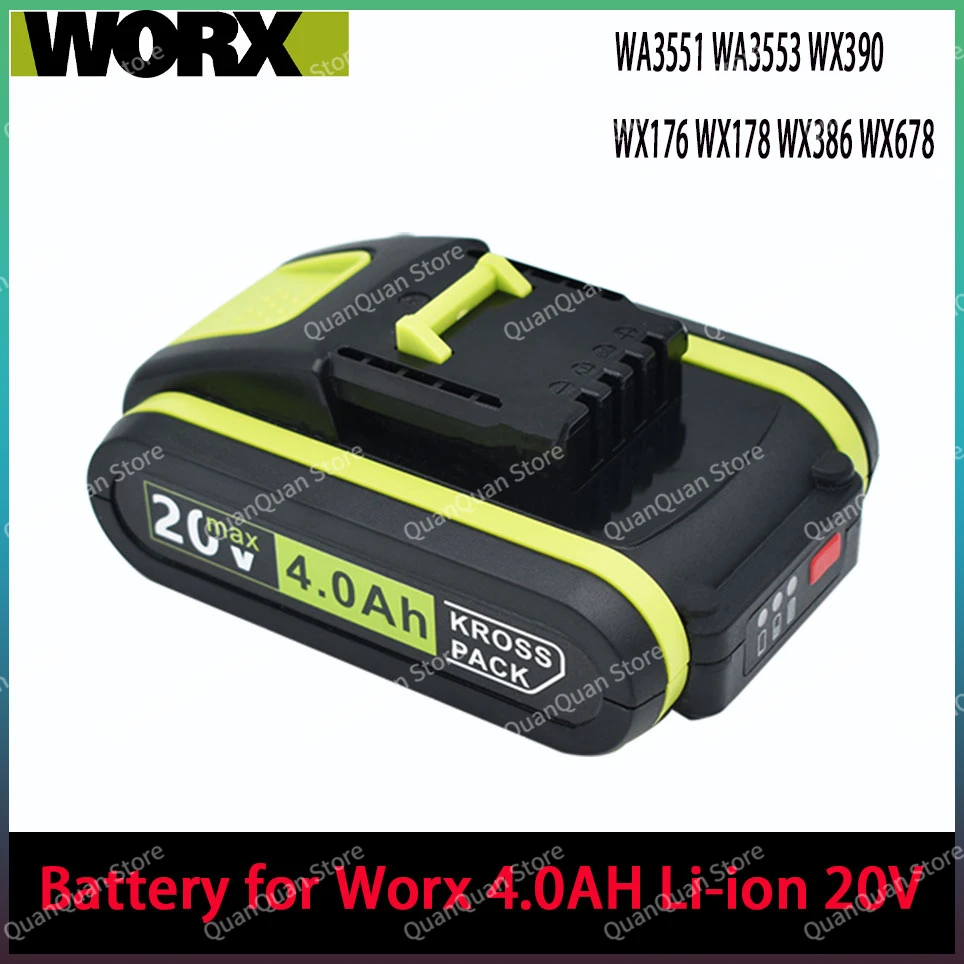 

Worx New Power Tools Rechargeable Replacement Lithium Battery 20V 4000mAh for Worx WA3551 WA3553 WX390 WX176 WX178 WX386 WX678