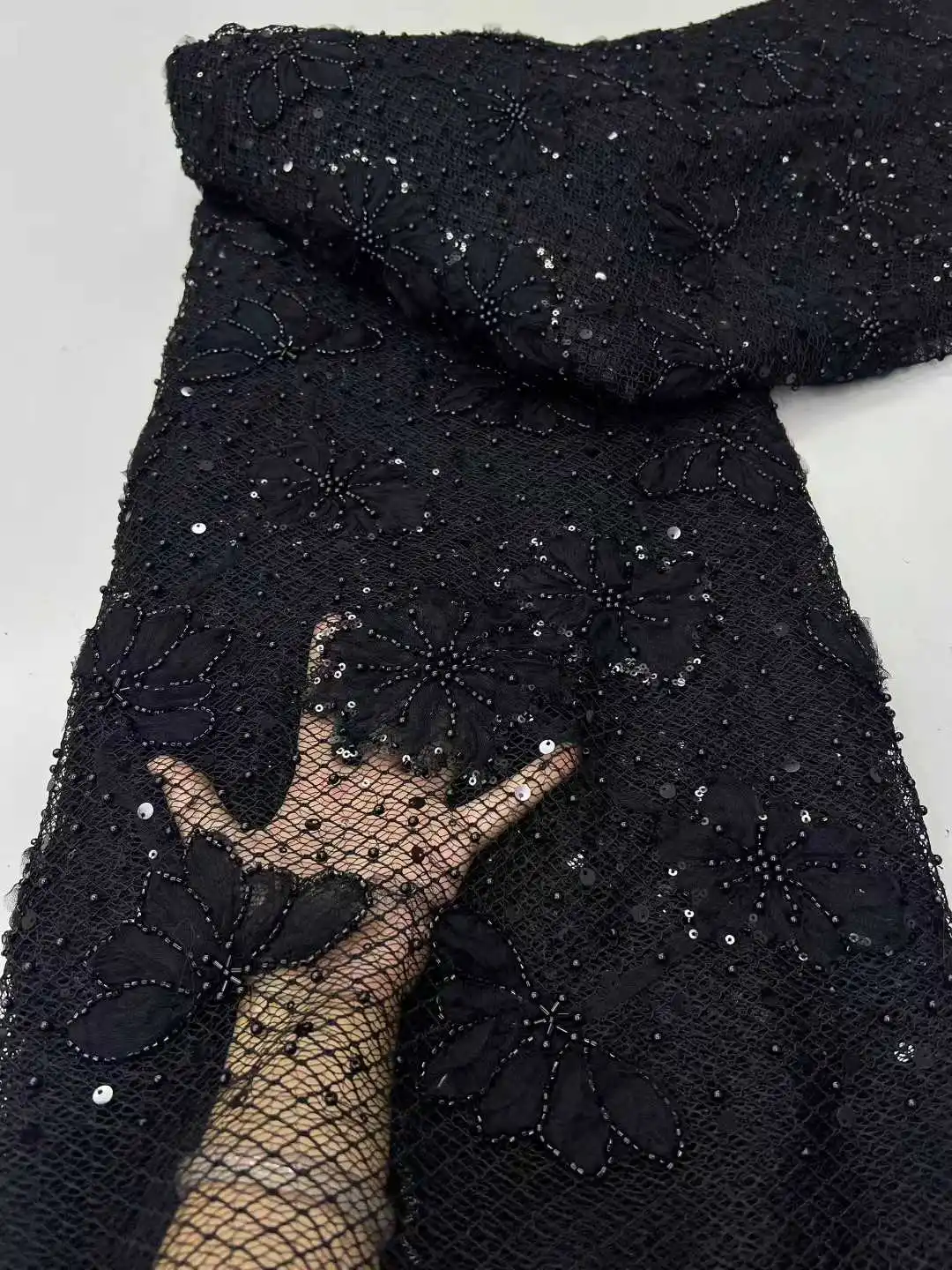 

Luxury African Cord Sequins Lace Fabric 2025 High Quality Lace Embroidery Beaded French Nigerian Fabric for Women Party Dress