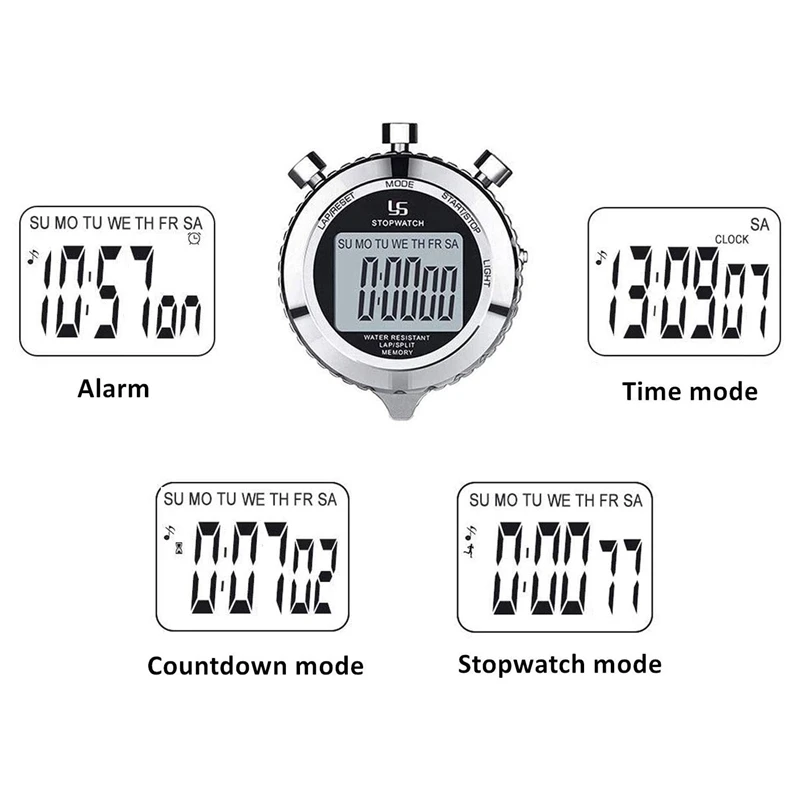 YS cronometro digitale Timer Metal Stop Watch con retroilluminazione, Timer cronometro a 2 giri per competizione sportiva