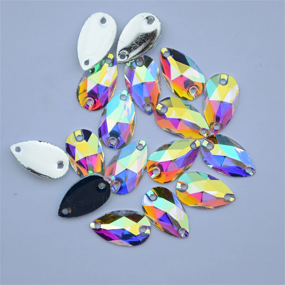 Top quality Tear Drop Crystal AB Flatback Sew On Resin Stones Sew On Rhinestone стразы For DIY Clothes Accessories