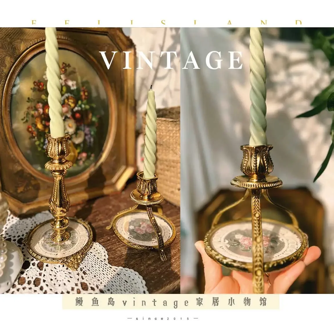 Medieval French retro lace glass carved candle holder candle home decoration dining table European shooting props