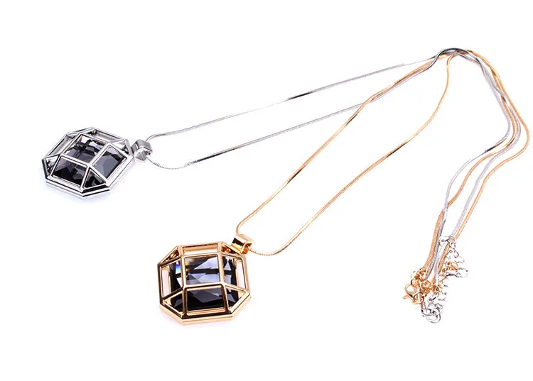New Openwork Geometric Long Necklace for Women Crystal Bijoux Fashion Accessories Cut Gift