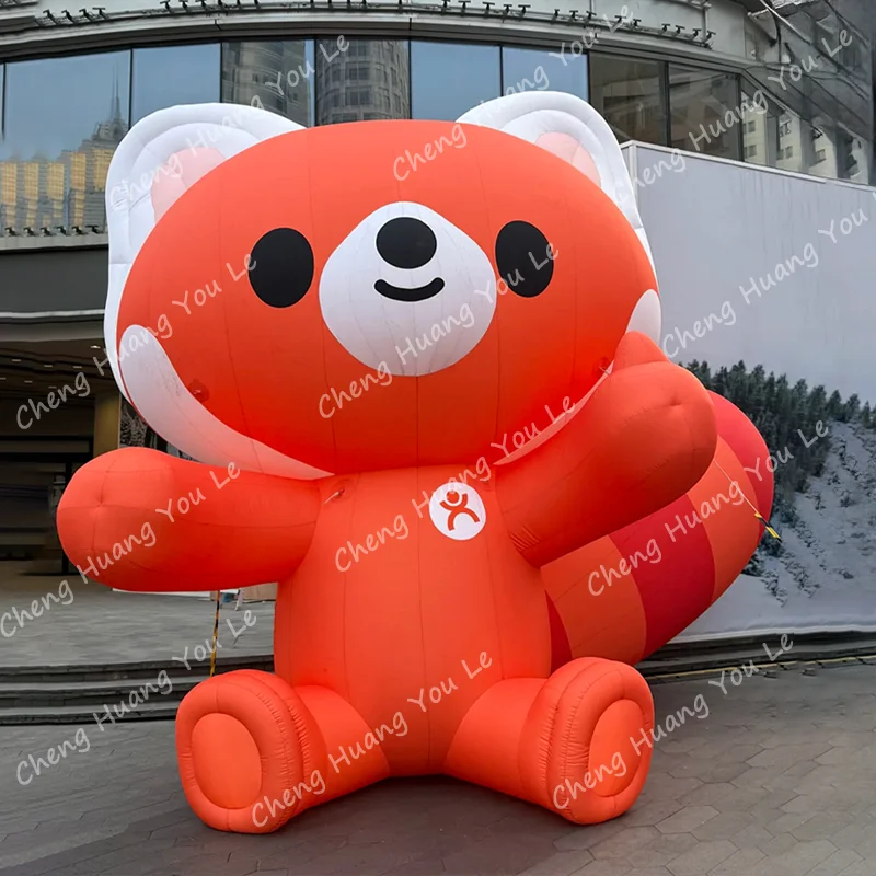Panda rouge gonflable chinois avec lumière LED, festival de la nourriture, énorme animal de dessin animé, publicité pour zoo, supermarché, parc