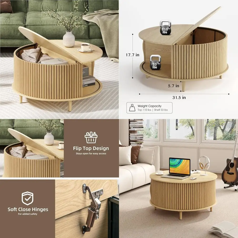 

Storage Coffee Table with Sliding Door, Mid-Century Modern Design for Compact Living Spaces