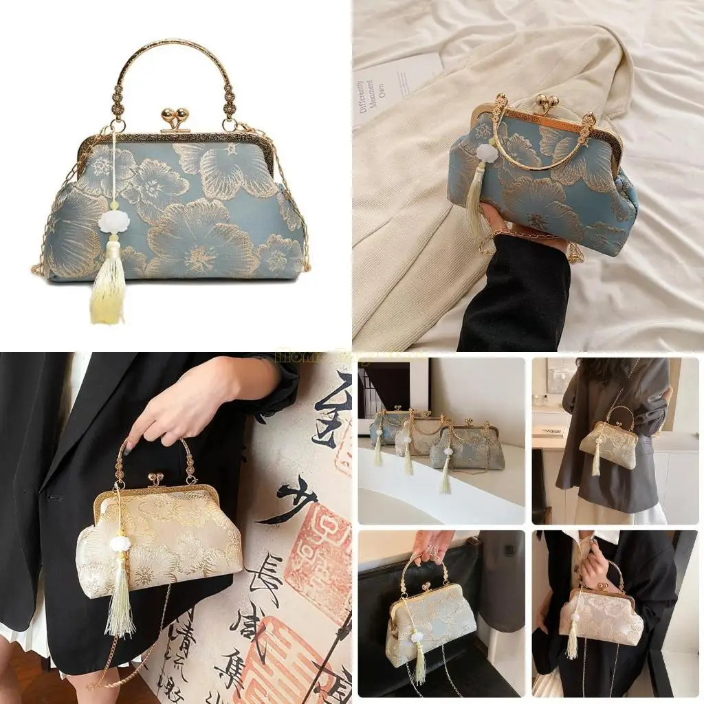 

X90D Stylish Polyester Crossbody Bag Shoulder Purse Evening Handbag Chinese Cheongsam Designs and Chain Detail