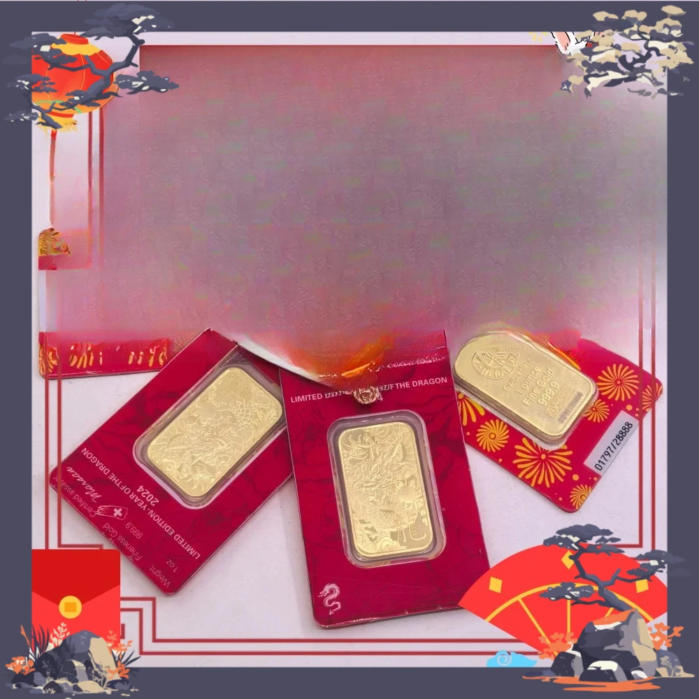 

24K Gold Plated 1 Ounce Bullion Lunar Snake Dragon Gold Minted Bar Lucky Gift Non Magnetic Crafts for Collection