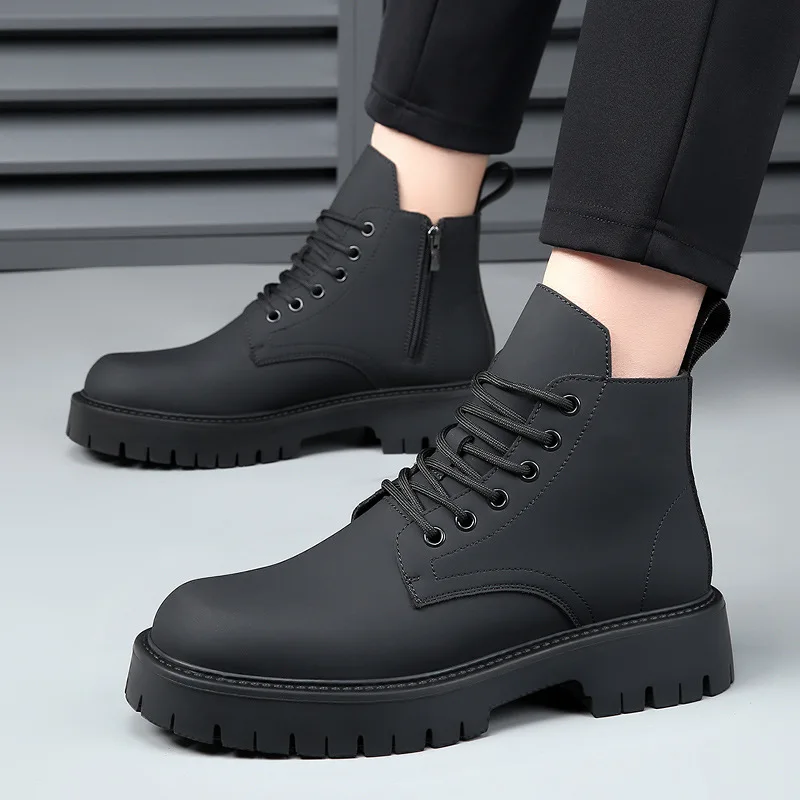 

New Handmade Black Vintage British Men Ankle Boots High Quality Leather Shoes Tooling Desert Motorcycle Boots Military Boots