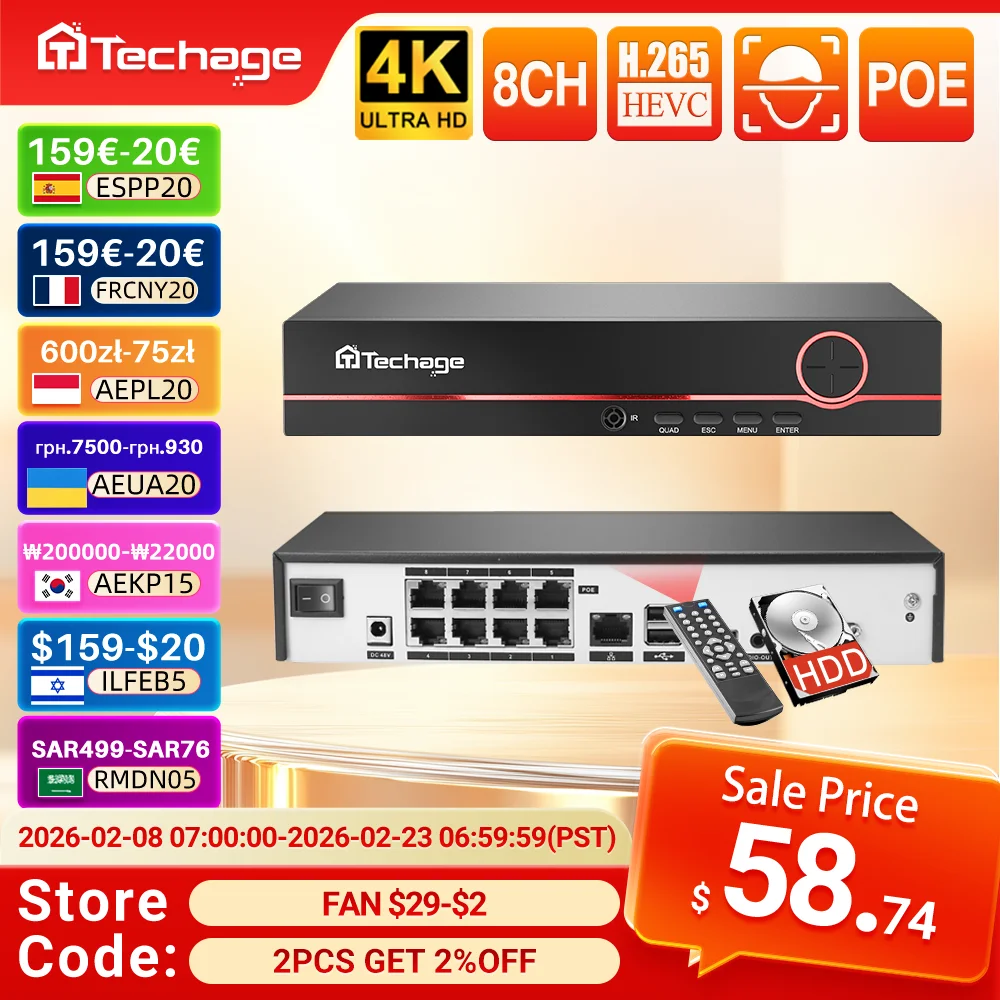 

H.265 8CH 4K 8MP 5MP 4MP 1080P POE NVR Network Video Security Surveillance Recorder Up to 16CH for CCTV System POE IP Camera