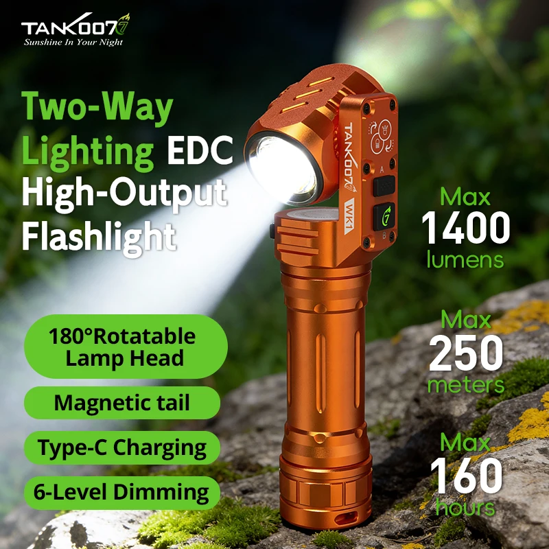 Magnetic tail flashlight for maintenance; optional rotating head; rechargeable and removable 18650 battery; suitable for outdoor