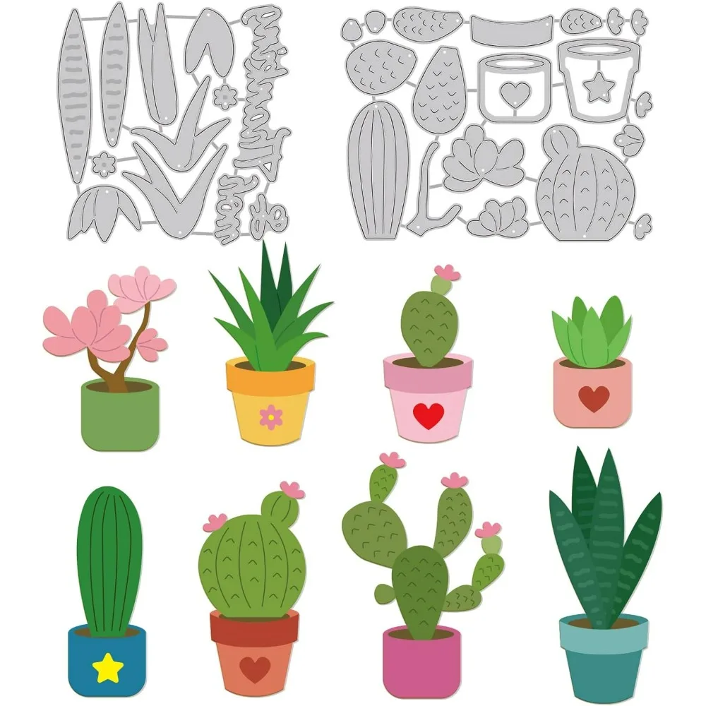 Potted Plants Die-Cuts Set Succulent Pot Cactus Cutting Dies for DIY Scrapbooking Festival Greeting Cards Diary Journal Making