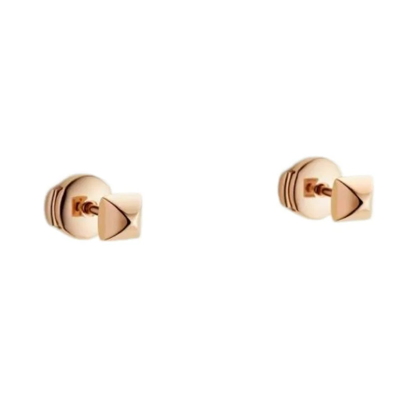 

Rose Gold Plated Paved Geometric Pyramid Stud Earrings with CZ Pave & Faceted Design