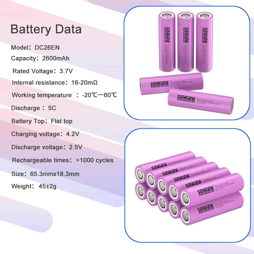 JOUYM 2600MAH 3.7V 18650 Battery High Current Discharge Power Lithium Cell for HG2 30Q