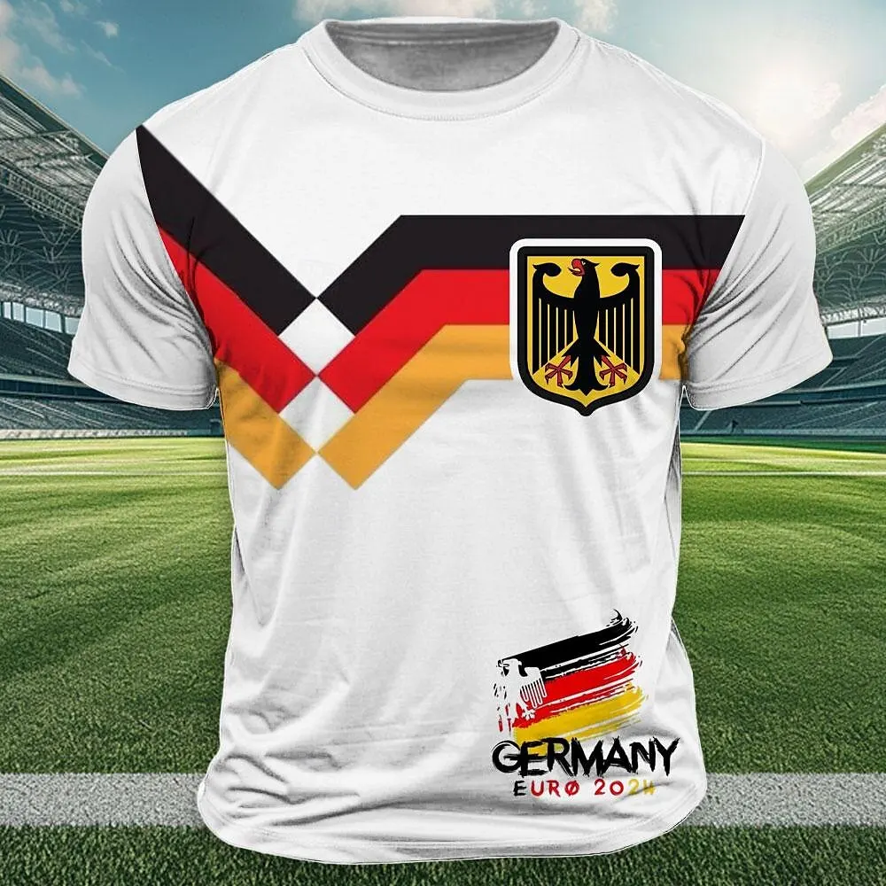 Camiseta con estampado de la bandera nacional de Alemania para hombre, jersey deportivo para exteriores, top informal con cuello redondo, manga corta holgada, jersey retro alemán de verano