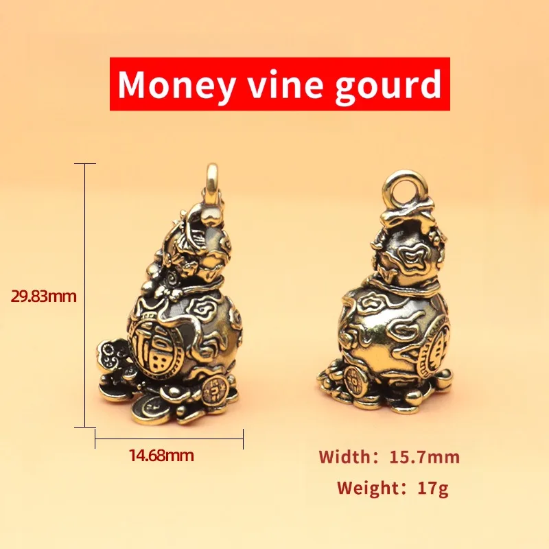 Chinese Feng Shui Five Emperor Coins Vine Gourd Keychain Pendant Trendy Ancient Style Accessory