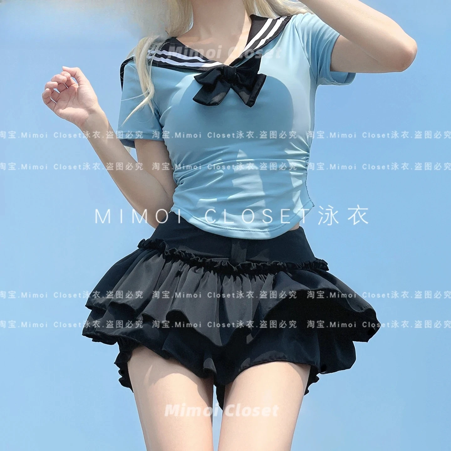 الحلو توتو تنورة البحرية نمط قصيرة الأكمام تنورة مجموعة البكيني 2025 جديد الصيف شاطئ البحر عطلة السعودية زي سباحة من قطعتين للفتيات #6