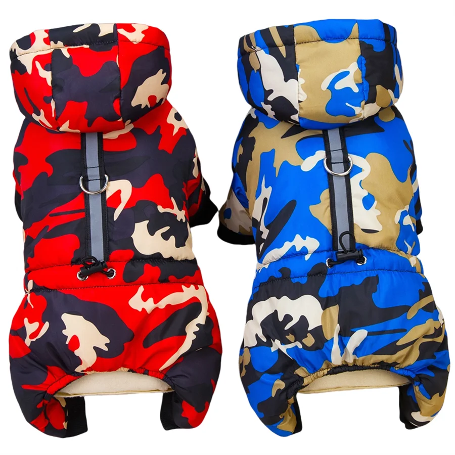 Dog Winter Thicken Coat Warm with D Ring Pet Jumpsuit Camouflage Puppy Jacket For Small Dogs Overalls Chihuahua Bulldog Costumes