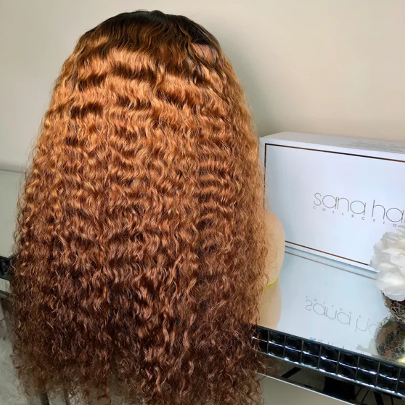 180Density Ombre Brown Soft 26inch Glueless Long Kinky Curly Deep Lace Front Wig For Women With Baby Hair Preplucked Daily
