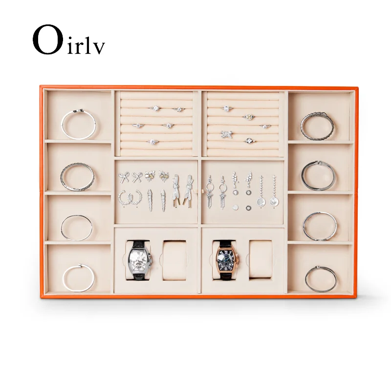 

Oirlv Large Jewelry Tray Organizer Velvet Ring Earring Bracelet Necklace Watch Organizer Storage Box Jewelry Storage Tray Set