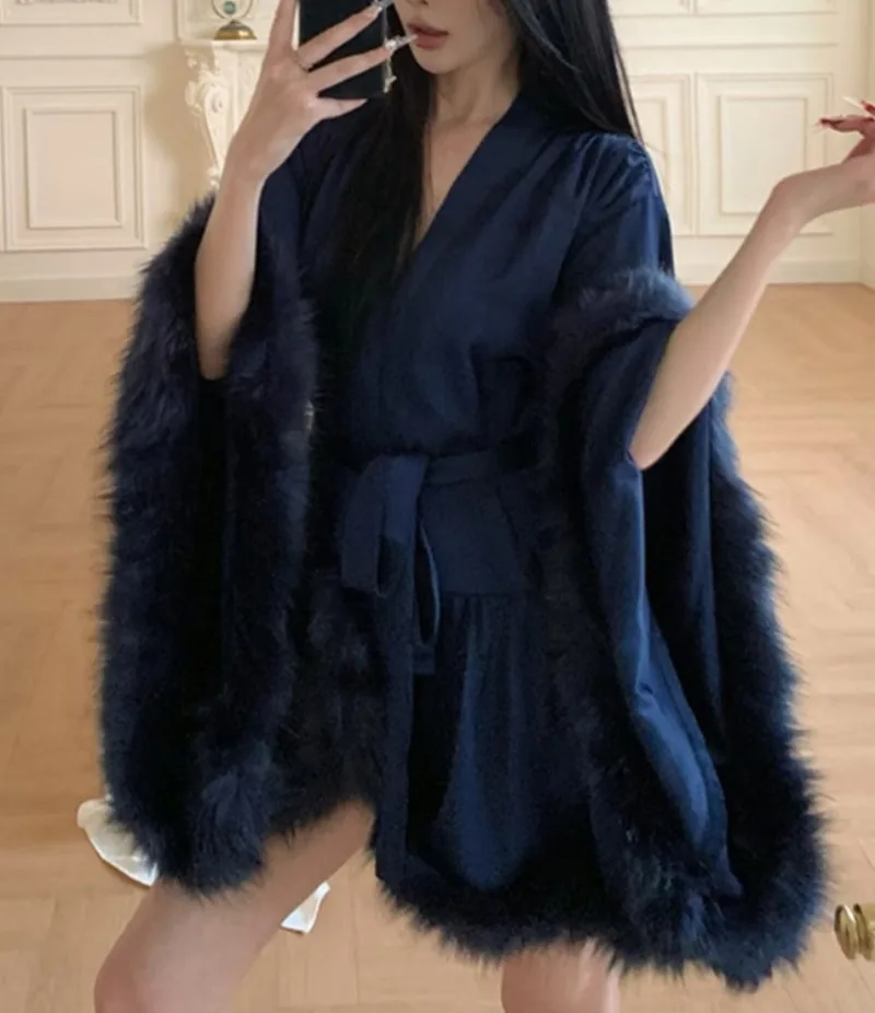 블루 새틴 드레스 여성 레이스업 브이넥 우아한 베스티도스 바디콘 긴 소매 루즈 스트리트웨어 미니 의류 여성용