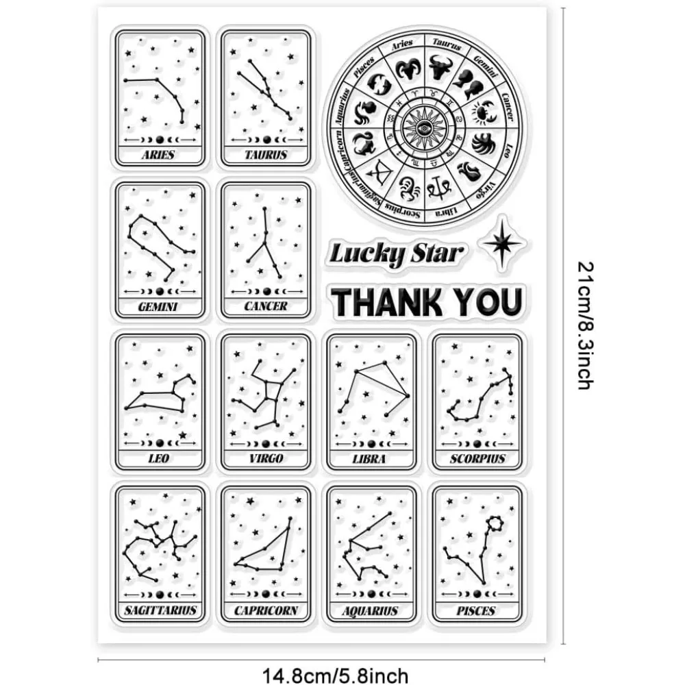 12 Astrology Cards Clear Stamps 12 Constellations Cards Clear Stamps Lucky Star Silicone Stamps for DIY Scrapbooking Photo Album