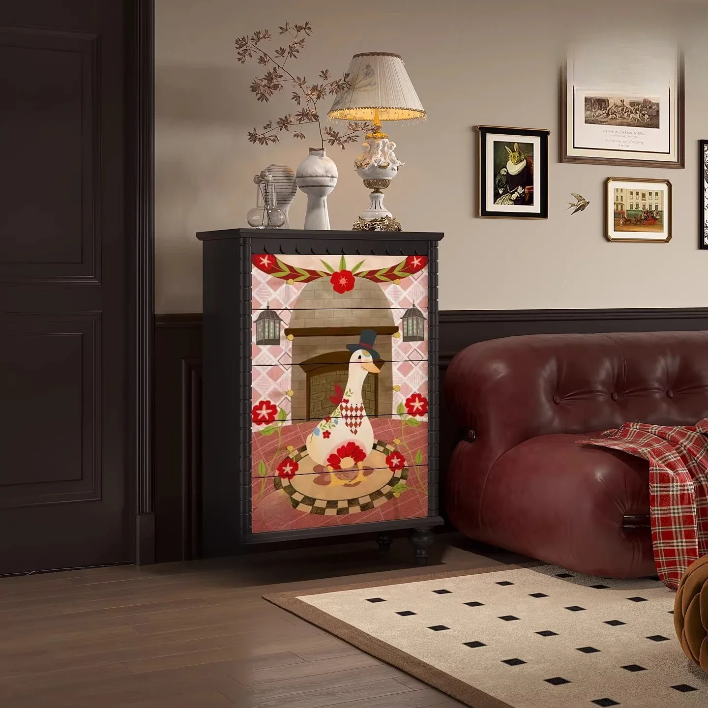 

Dopamine Cute Cartoon Chest of Drawers Solid Wood Chest of Drawers Living Room Storage Cabinet Bedroom End of Bed Storag Cabinet