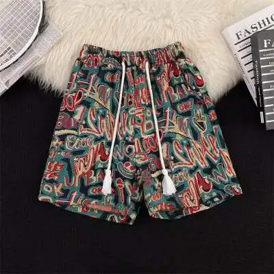 

Летние новые модные цветные тканые шорты с принтом, широкие спортивные штаны для мужчин, стильные пляжные повседневные брюки с высокой талией, дышащие.