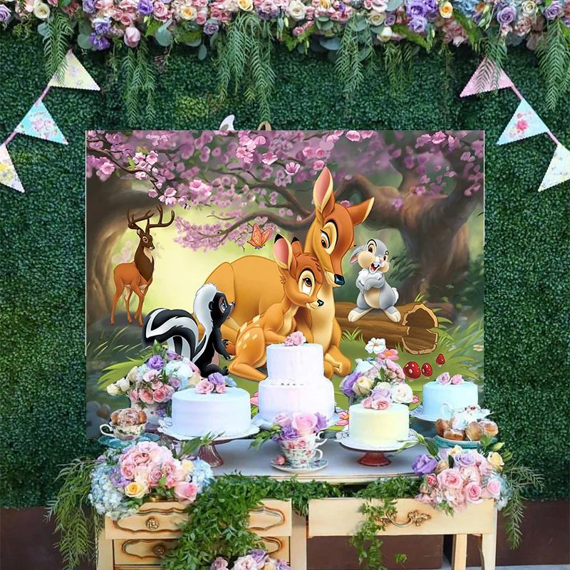 

Disney Princess Bambi of Fawn Thumper Flower Butterfly Jungle Forest Custom Backdrop Birthday Party Decoration Background Banner