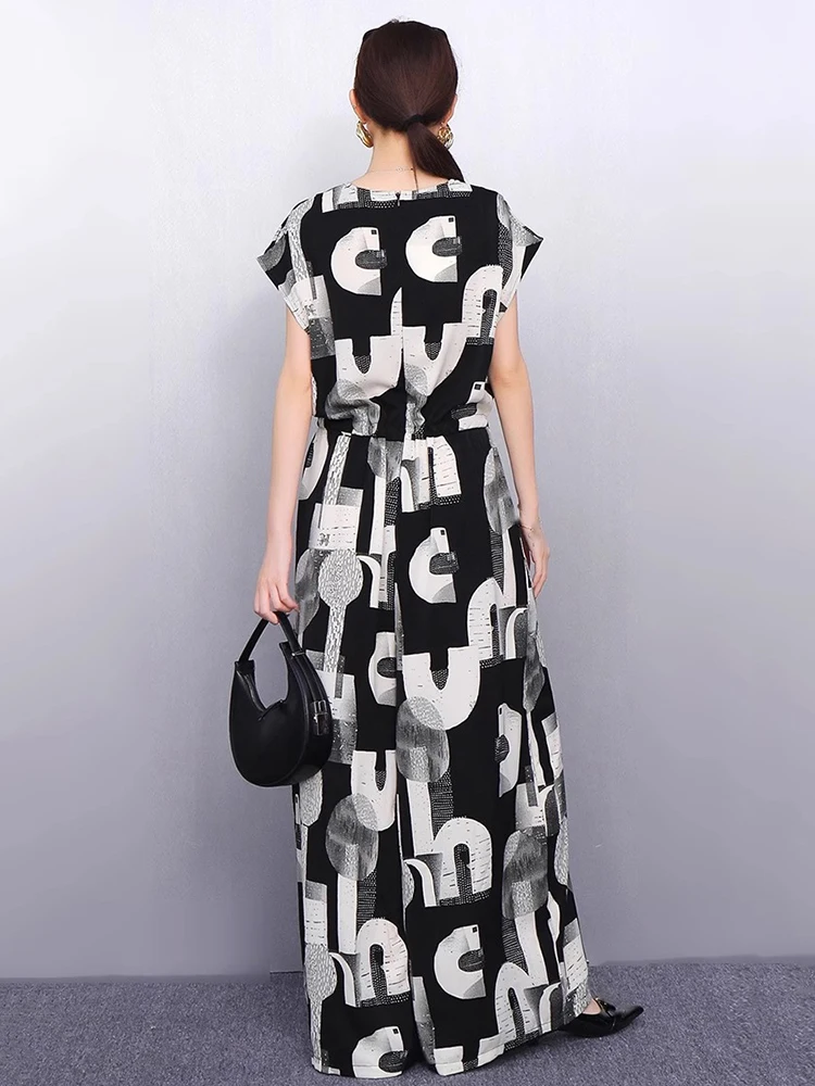 XITAO Drawstring Letter Print Jumpsuits Loose Casual Temperament Sleeveless Slimming Summer Woman Wide Leg Jumpsuits ZMY1305