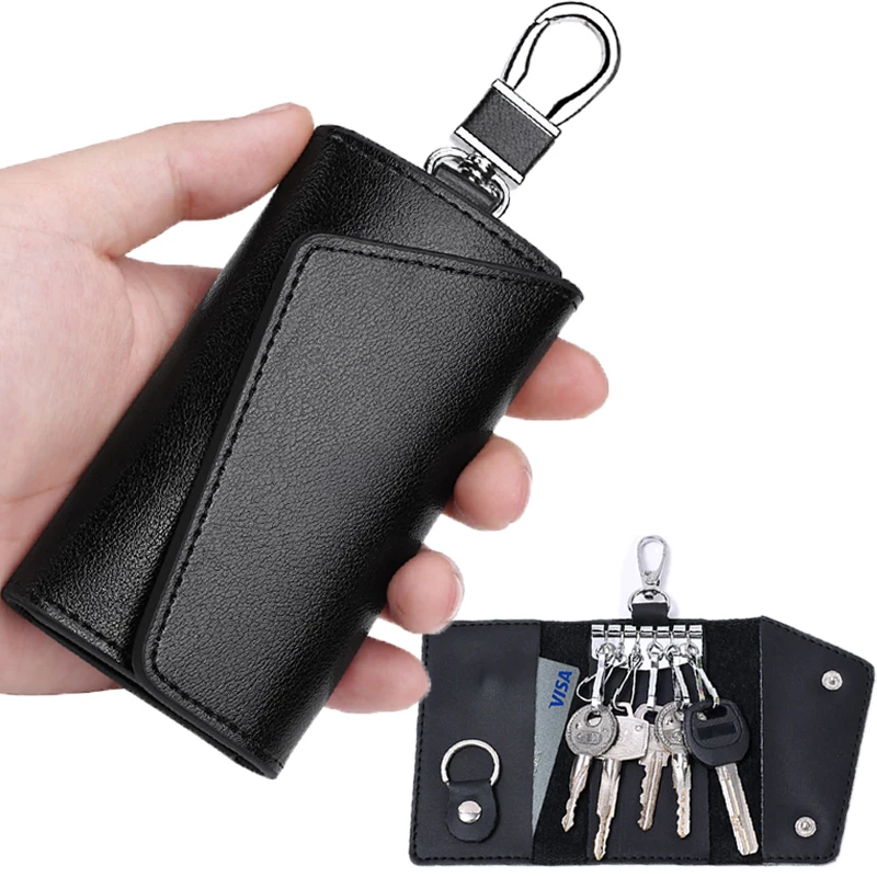 

Genuine Leather Key Holder Men Women Keychain Organizer Pouch Mini Split Car Key Wallet Housekeeper Unisex Key Case Bag