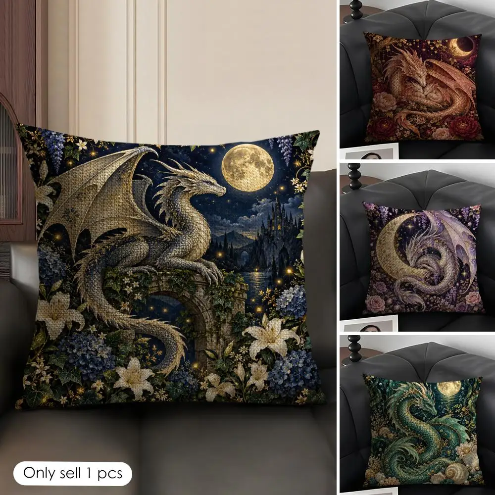 Sleepy Dragon Enchanted Forest Cushion Cover Skin-Friendly Organic Linen Pillow Cover Durable Hypoallergenic Washable Soft