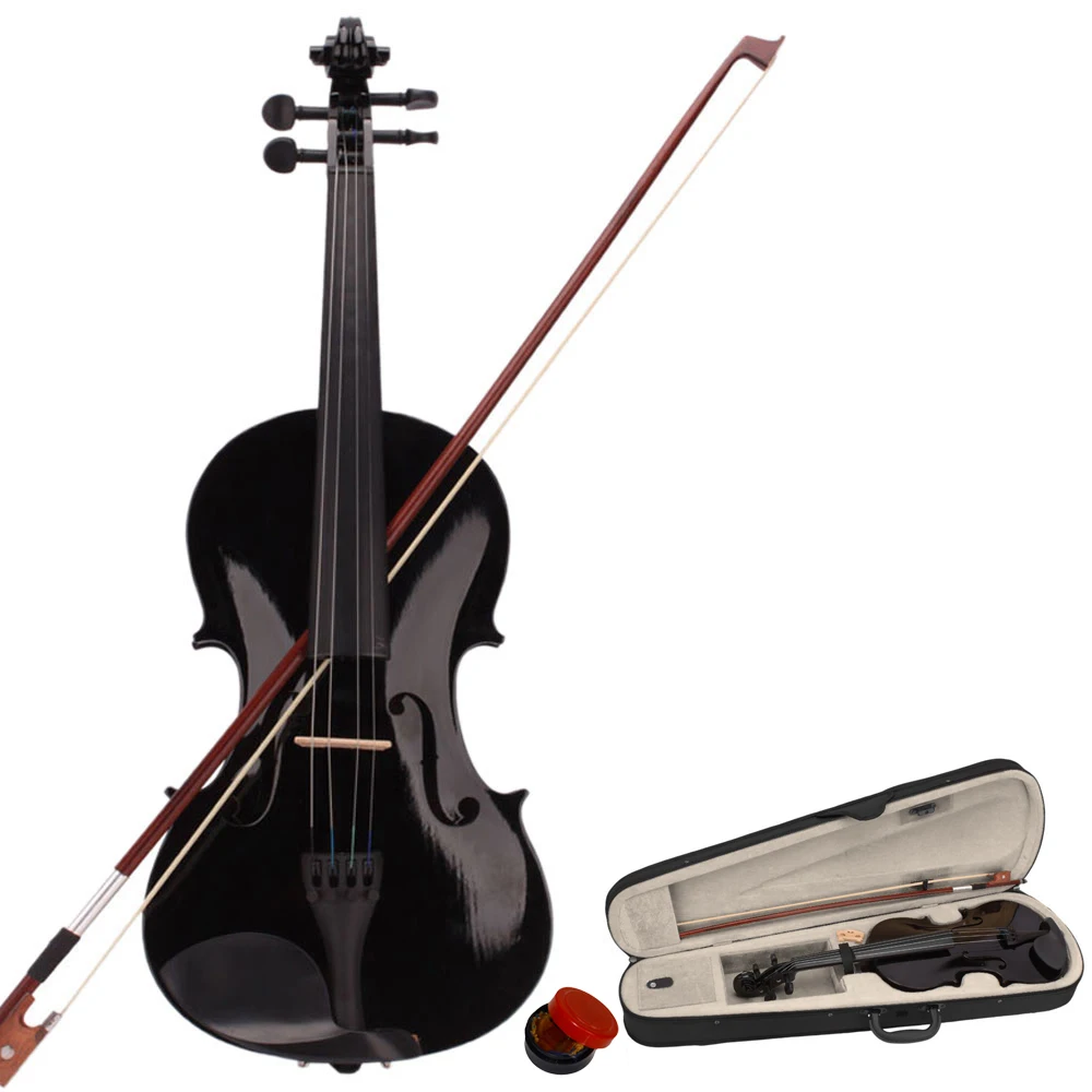 

New 4/4 Acoustic Violin Case Bow Rosin Black