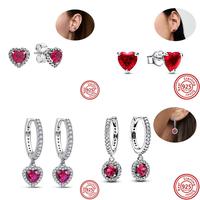 Real 100% 925 Sterling Silver Sparkling Infinite Heart Zircon Pantaro Charms Stud Earrings Fashion Exquisite Jewelry Anniversary