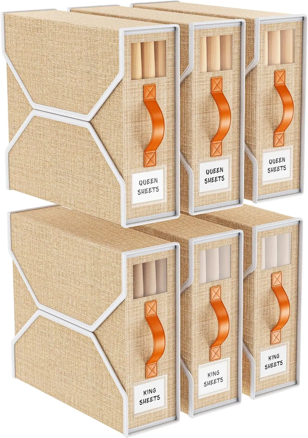 

6 Pa Bed Sheet Organizers And Storage, Foldable Bed Sheets Organizer For Linen Closet, Bedsheet Storage Box With Leather Handle