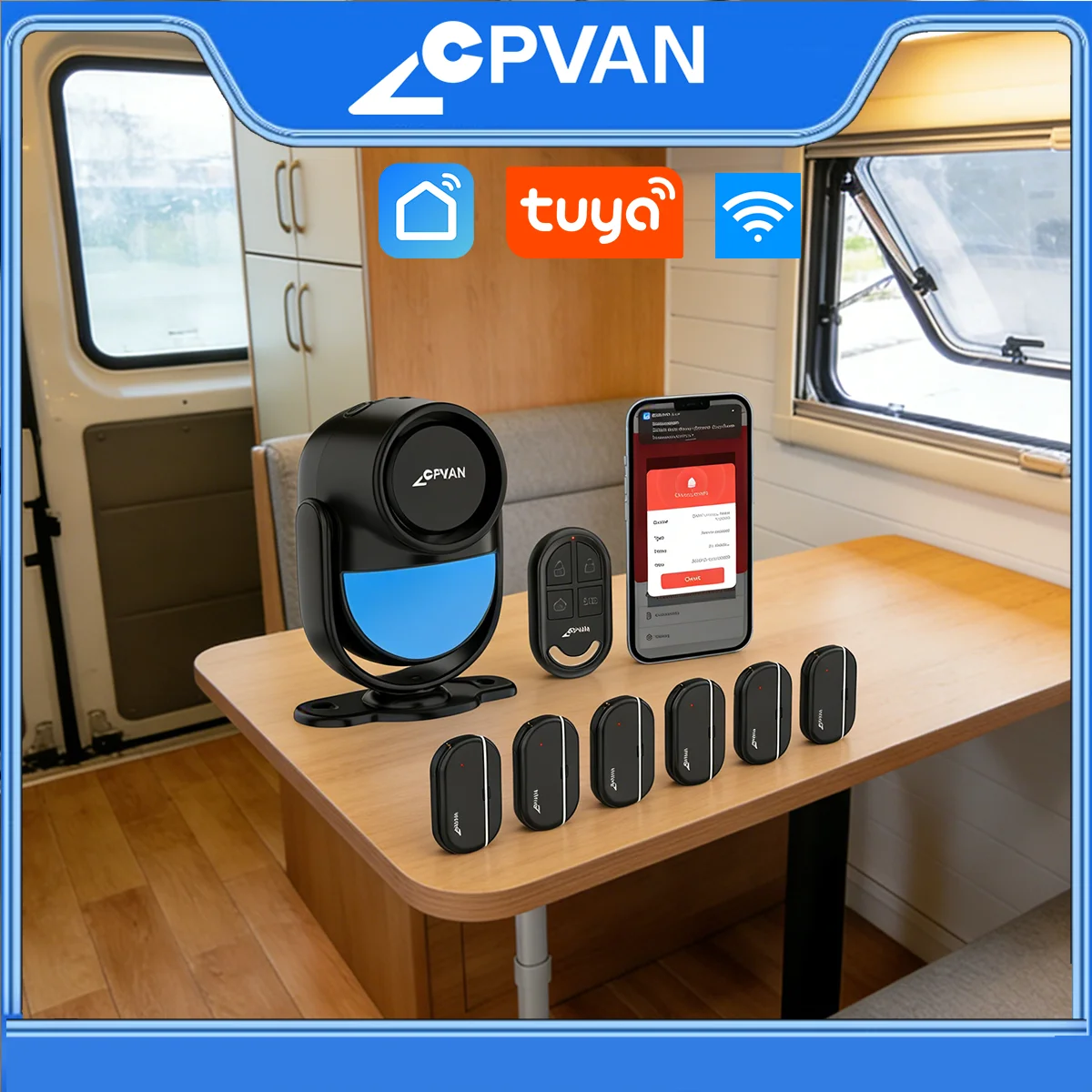 Système d'alarme intelligent CPVAN pour camping-car avec télécommande et capteur de porte sans fil WIFI Tuya, détecteur de mouvement 120dB