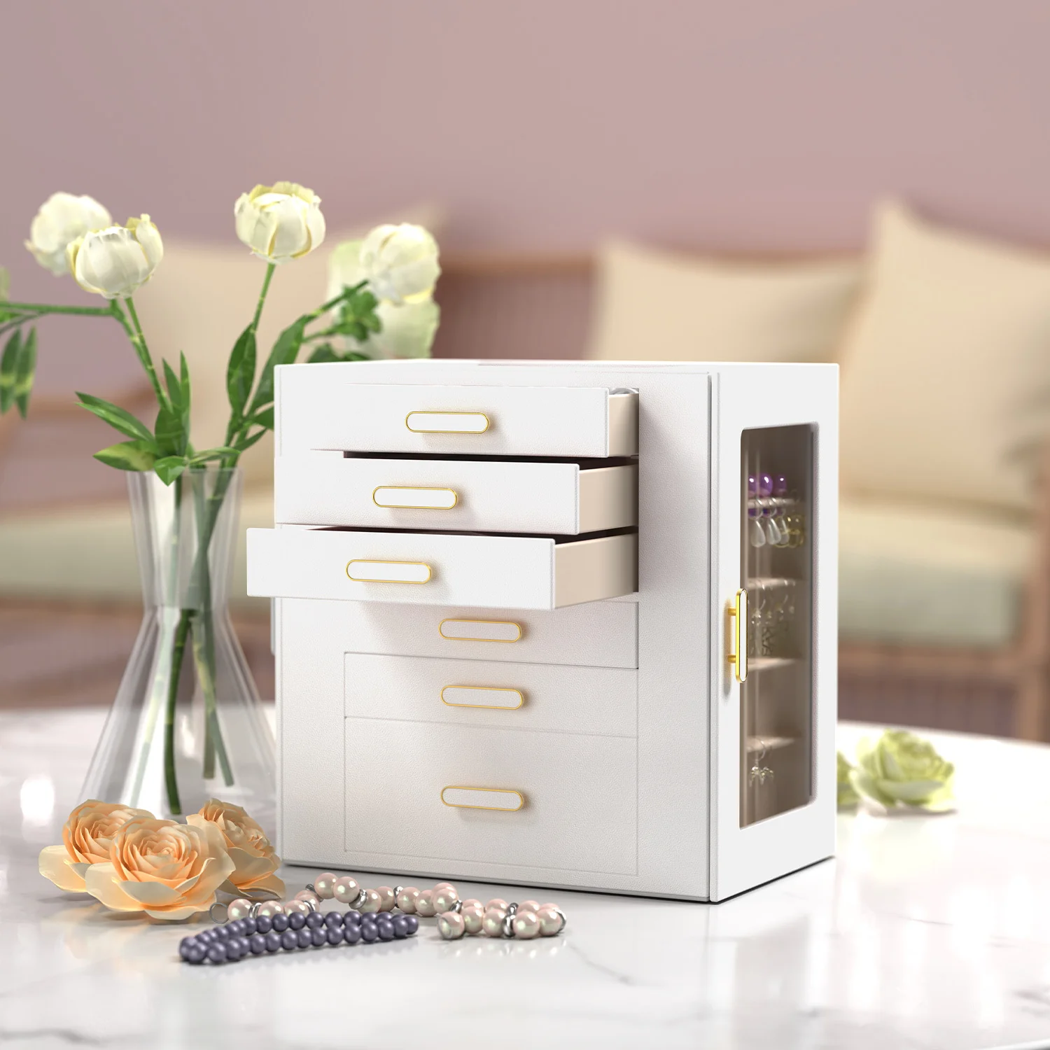 

Stylish Leather Jewelry Storage Organizer Rotating Stand Display For Case for Rings Bracelets Necklaces Earrings Watches
