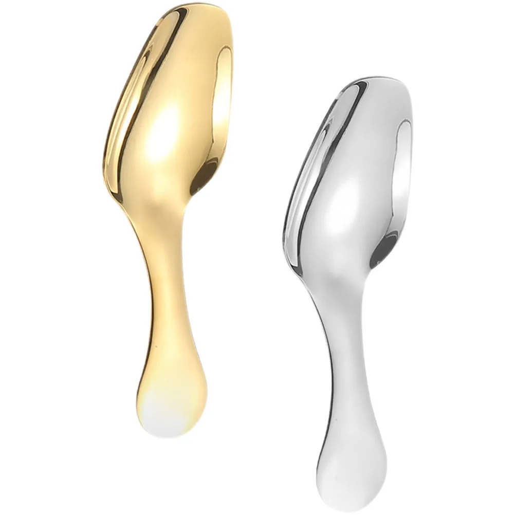 

2pcs Stainless Steel Mini Spoon Small Round Spoon For Ice Cream Dessert Pudding Jelly Tea Multi-Function Portable Scoop Kitchen