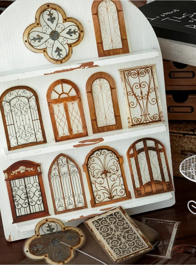 JIANWU Vintage Baroque Window Landscape Material Collage Scrapbooking PET Sticker Creative DIY Journal Stationery