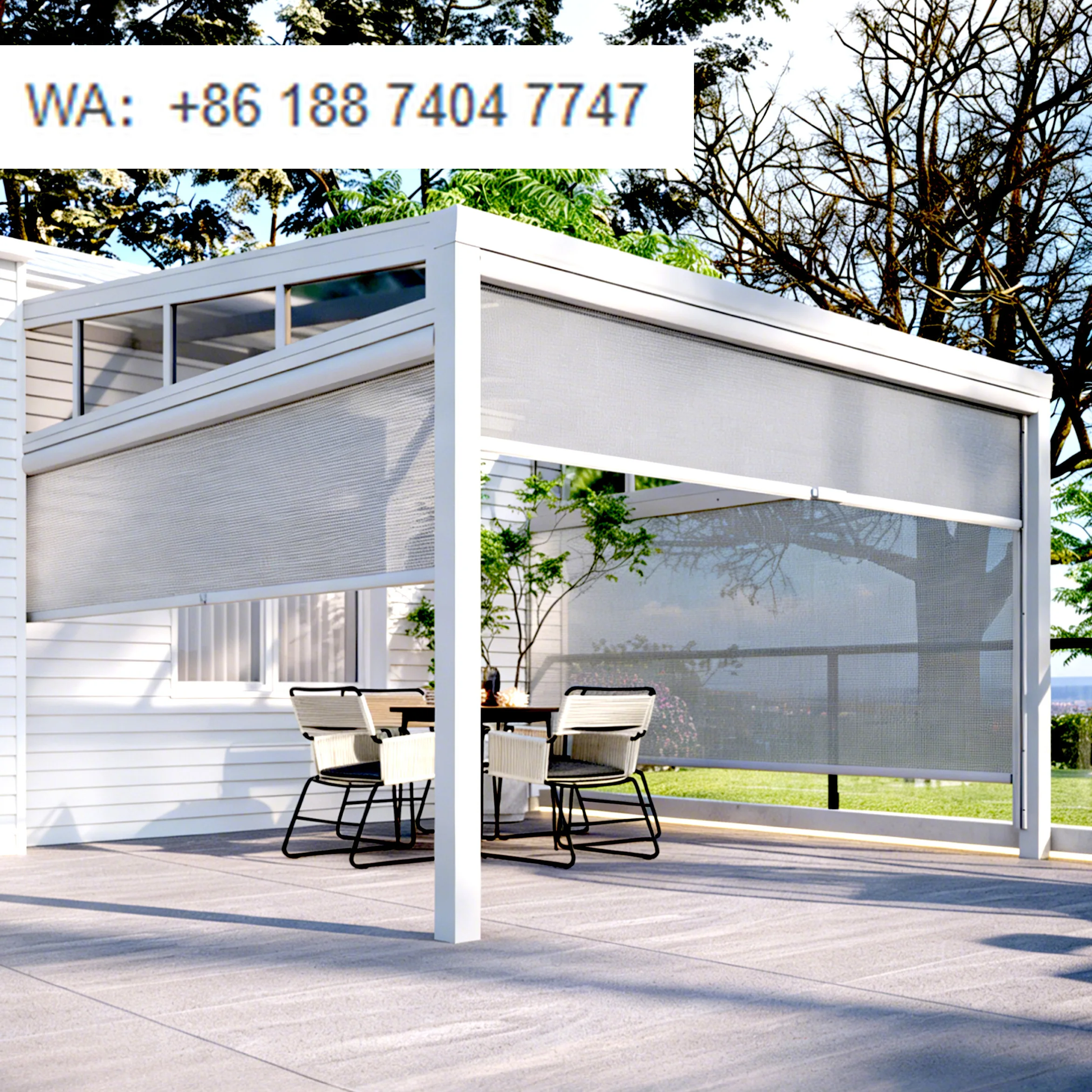 

Современная алюминиевая моторизованная выдвижная пергола с дистанционным управлением, боковыми шторами, сертификатом CE, водонепроницаемая, солнцезащитная, для заднего двора