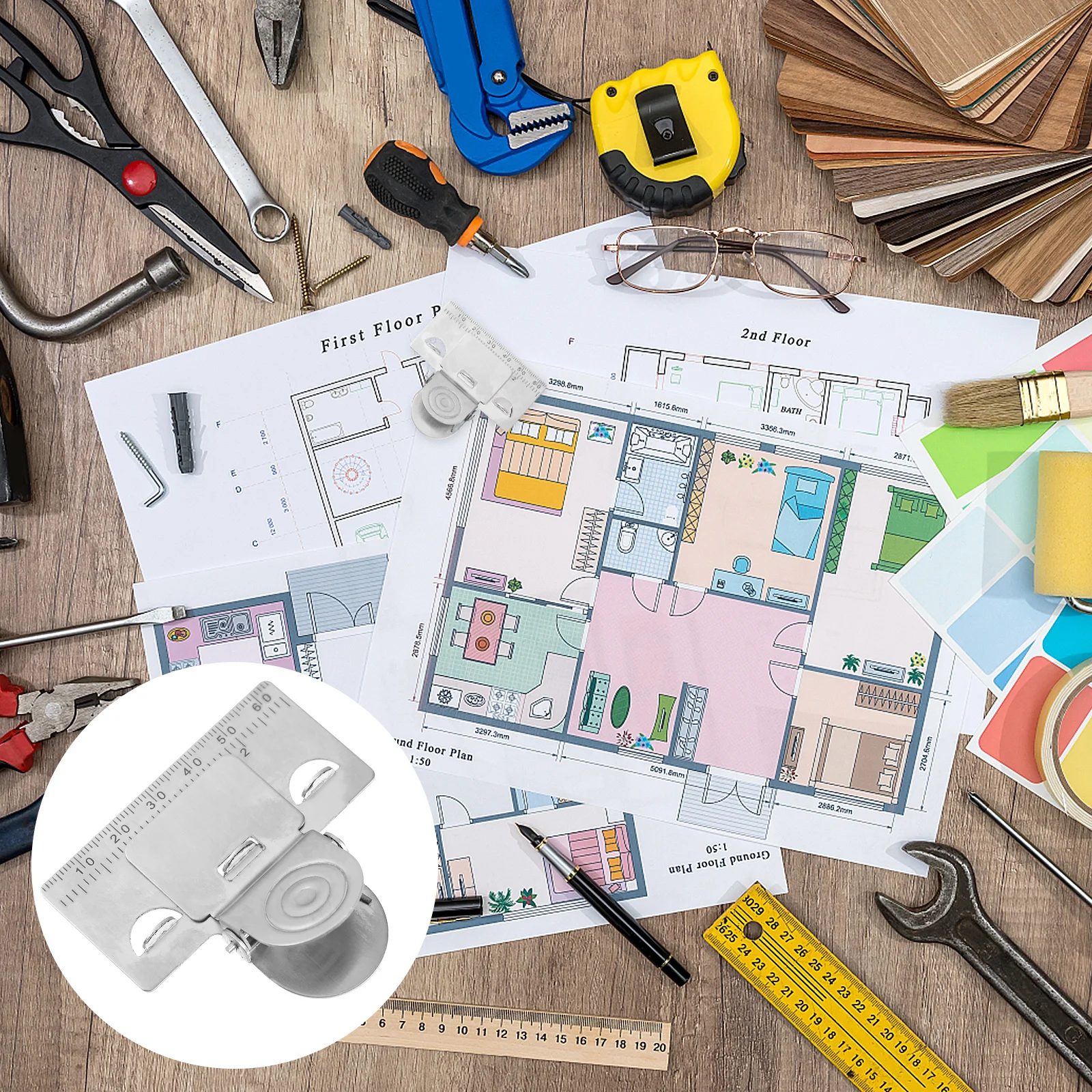 1pc Measuring Clip For Tape Stainless Steel Precision Measuring Tool Clear Scales Rust-Resistant Lightweight Portable Fixed