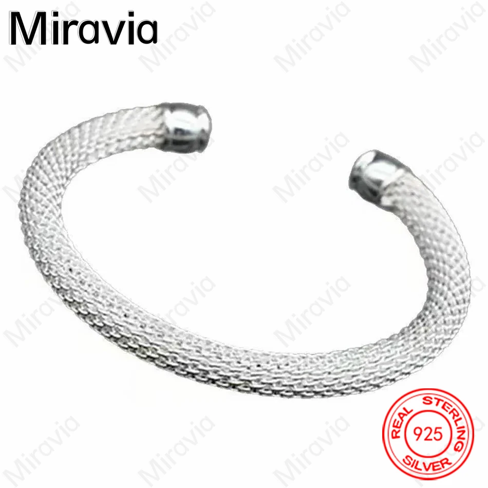 

Miravia 925 Sterling Silver Woven Mesh Open Bracelet Charm Fashion Woman Engagement Jewelry