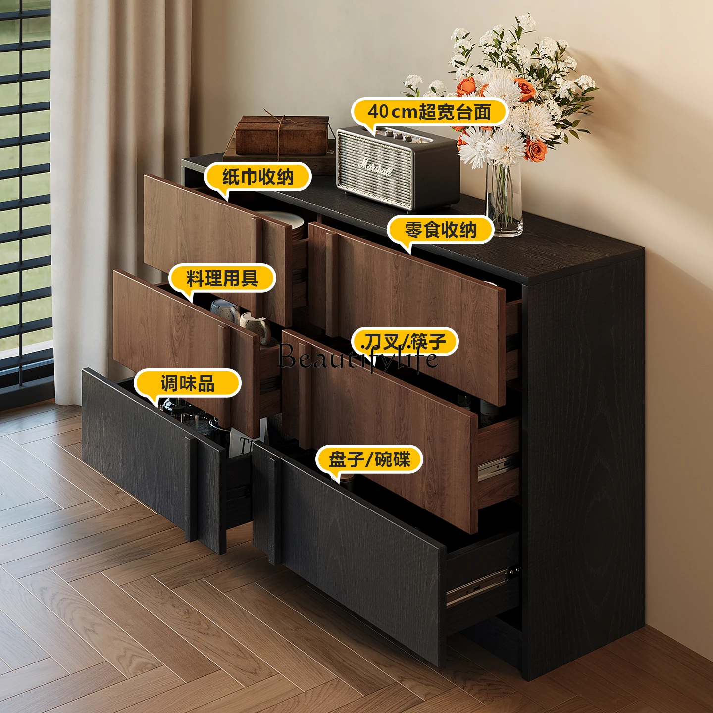 

yj7 Medieval Style Living Room Multi-layer Storage Cabinet Sofa Side Cabinet