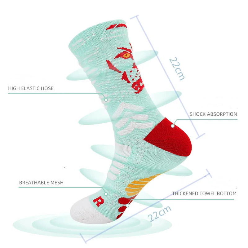 Number Unisex Sports Cool Basketball Socks Knee High Thickened Towel Bottom Cycling Running Adult Sports Socks